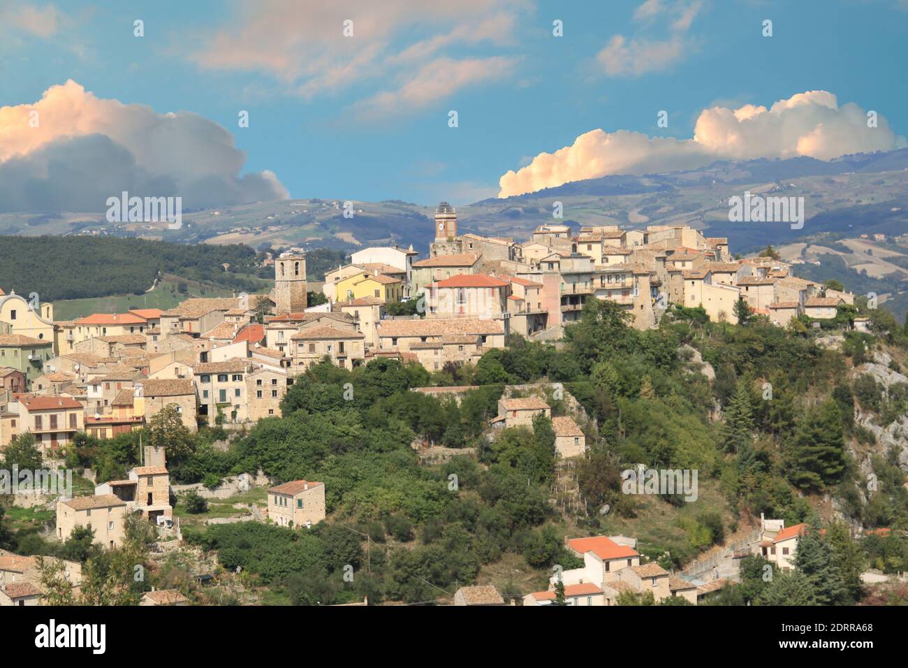 An aerial view of the a village on a hill at Castropignano, Campobasso, Molise in Italy Stock Photo