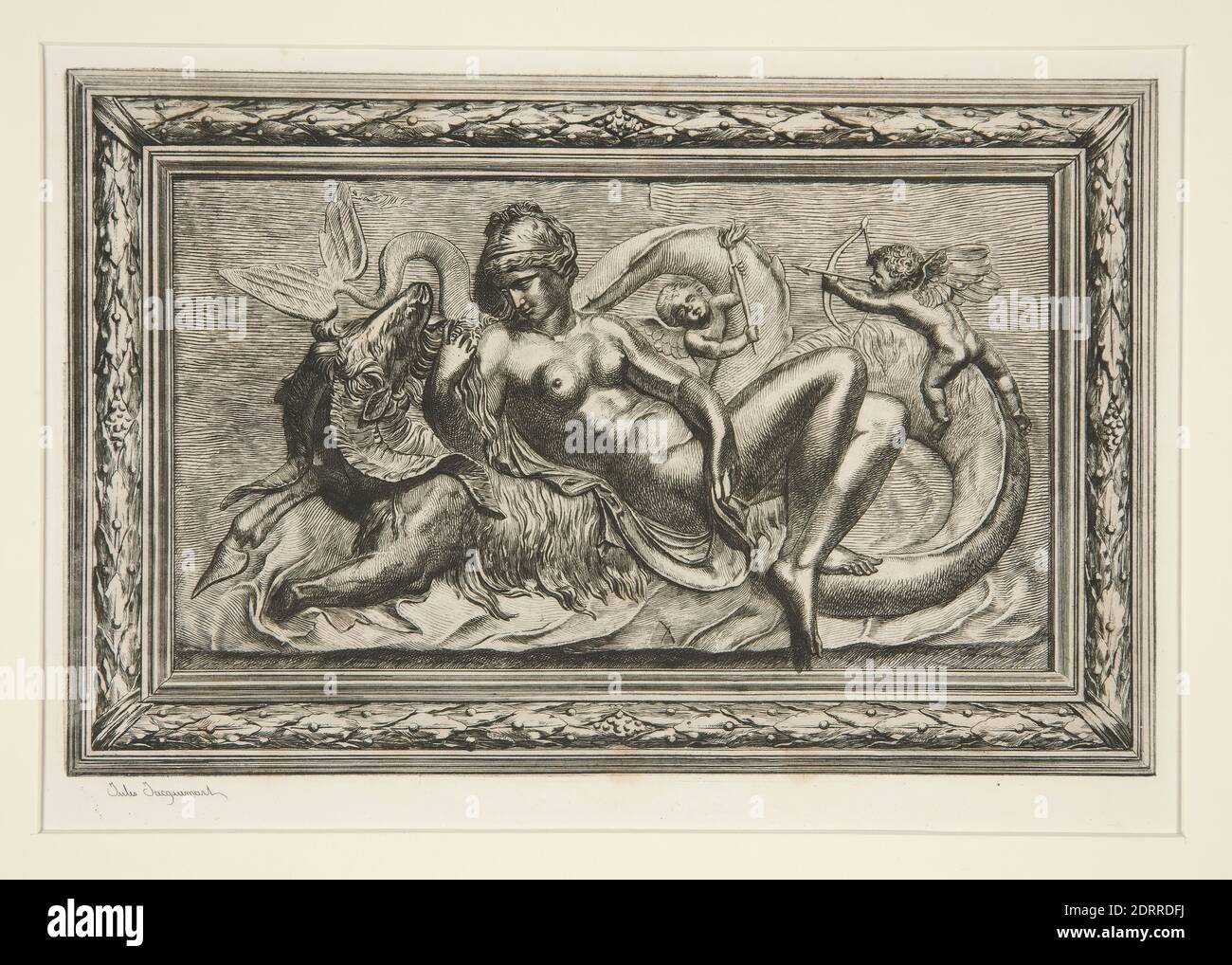 Artist: Jules Ferdinand Jacquemart, French, 1837–1880, Venus Marine, Etching, sheet: 12.9 × 20 cm (5 1/16 × 7 7/8 in.), Yale Art Library Transfer, French, 19th century, Works on Paper - Prints Stock Photo