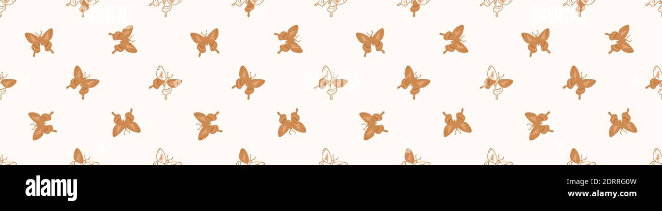 Seamless background butterfly insect gender neutral baby border pattern. Simple whimsical minimal earthy 2 tone color. Kids nursery wildlife Stock Vector