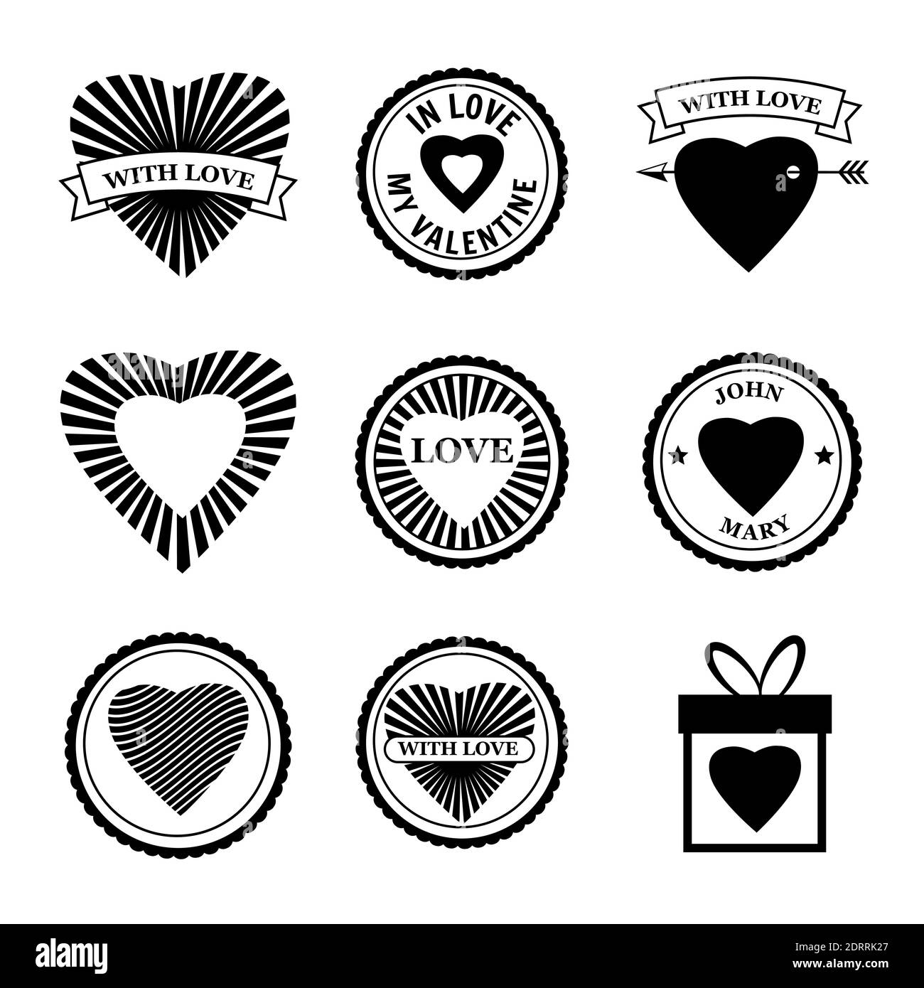 Set Love icon Happy Valentine day Heart stamps. Symbol vector isolated Stock Vector