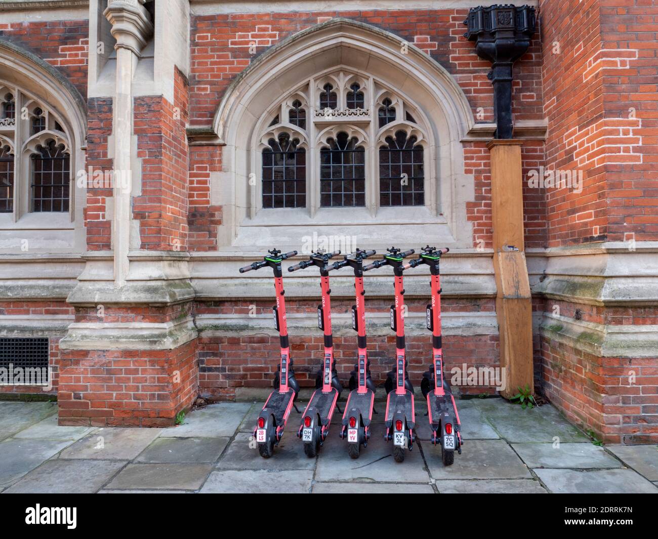 VOI electric scooters parked in Cambridge UK part of a scheme for green transport in the City Stock Photo