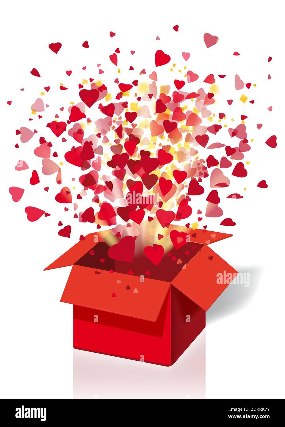 Open Explosion Red Gift Box Fly Hearts And Confetti Happy Valentine S Day.  Vector Illustration Template Baner Poster Isolated. White Background Stock  Vector Image & Art - Alamy
