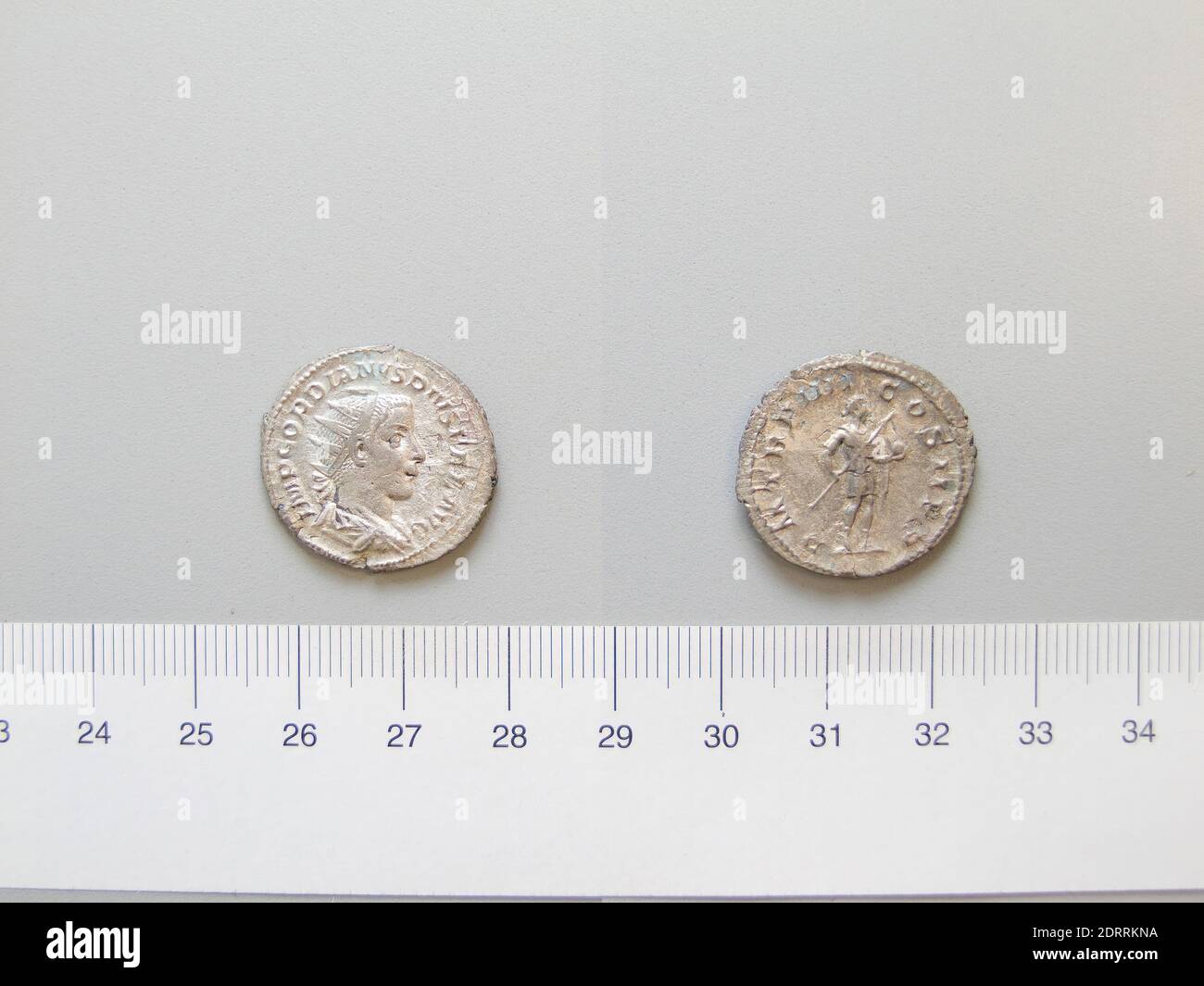 Ruler: Gordian III, Emperor of Rome, 225–244, ruled 238–44, Mint: Rome, Antoninianus of Gordian III, Emperor of Rome from Rome, 241, Silver, 1.87 g, 6:00, 22.7 mm, Made in Rome, Italy, Roman, 3rd century, Numismatics Stock Photo
