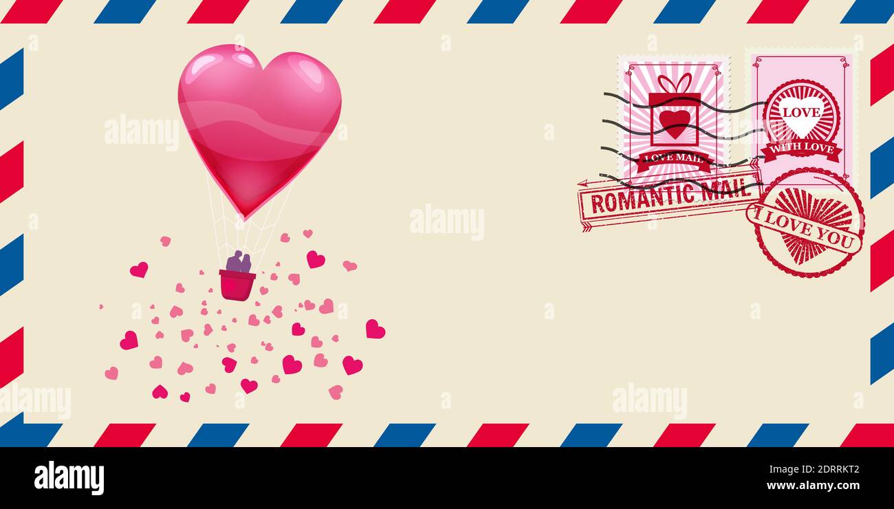 Mail envelope for Valentine s day with heart shaped balloon with lowers ...