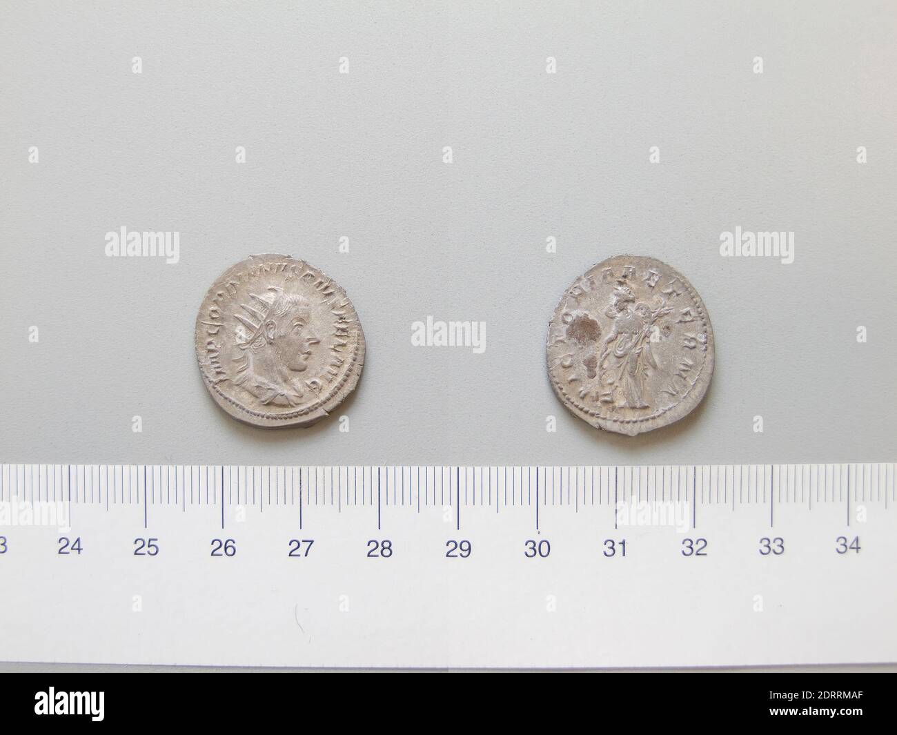 Ruler: Gordian III, Emperor of Rome, 225–244, ruled 238–44, Mint: Rome, Antoninianus of Gordian III, Emperor of Rome from Rome, 242, Silver, 3.78 g, 12:00, 23 mm, Made in Rome, Italy, Roman, 3rd century, Numismatics Stock Photo