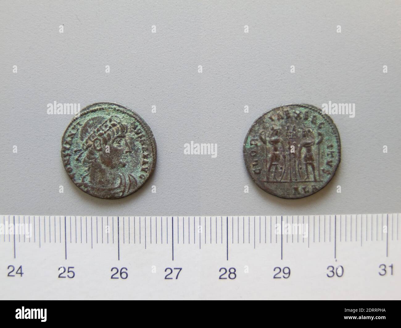 Ruler: Constantine I, Emperor of Rome, A.D. 285–337, ruled A.D. 306–337, Mint: Alexandria, 1 Nummus of Constantine I, Emperor of Rome from Alexandria, 335–37, Argentiferous bronze, 2.54 g, 11:00, 18.2 mm, Made in Alexandria, Egypt, Roman, 4th century, Numismatics Stock Photo