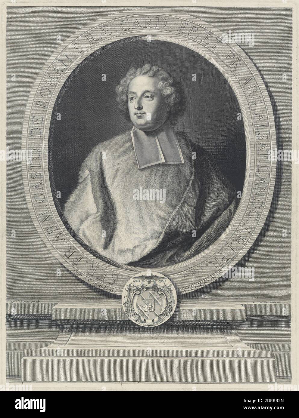 Artist: Pierre Drevet, French, 1663–1738, After: Hyacinthe Rigaud, French, 1659–1743, Gasto de Rohan S.R.E. Cardinal, Engraving, 17 13/16 × 13 1/2 in. (45.3 × 34.3 cm), Made in France, French, 17th century, Works on Paper - Prints Stock Photo