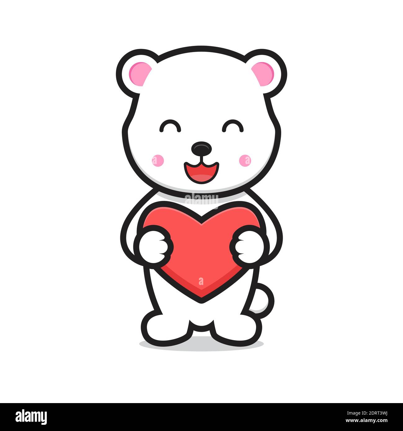 cute white bear cartoon character holding heart. design isolated on
