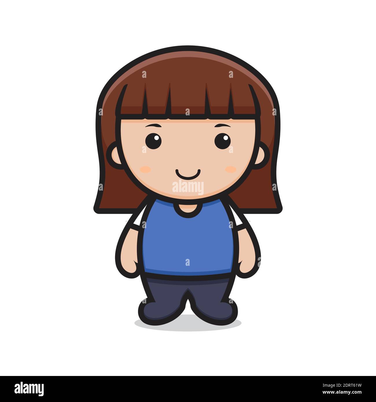 cute girl cartoon character brown hair. design isolated on white background  Stock Photo - Alamy