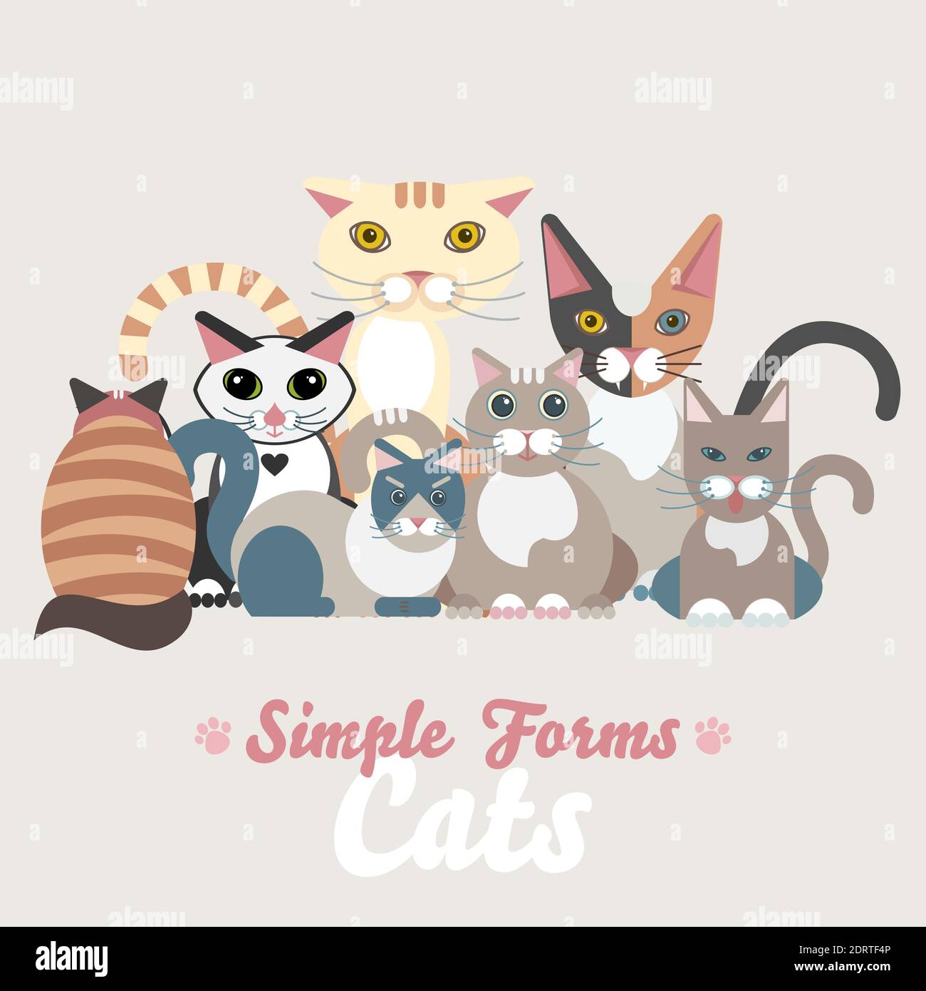 Flat cats isolated vector set. Cartoon illustration icons domestic cat Stock Vector
