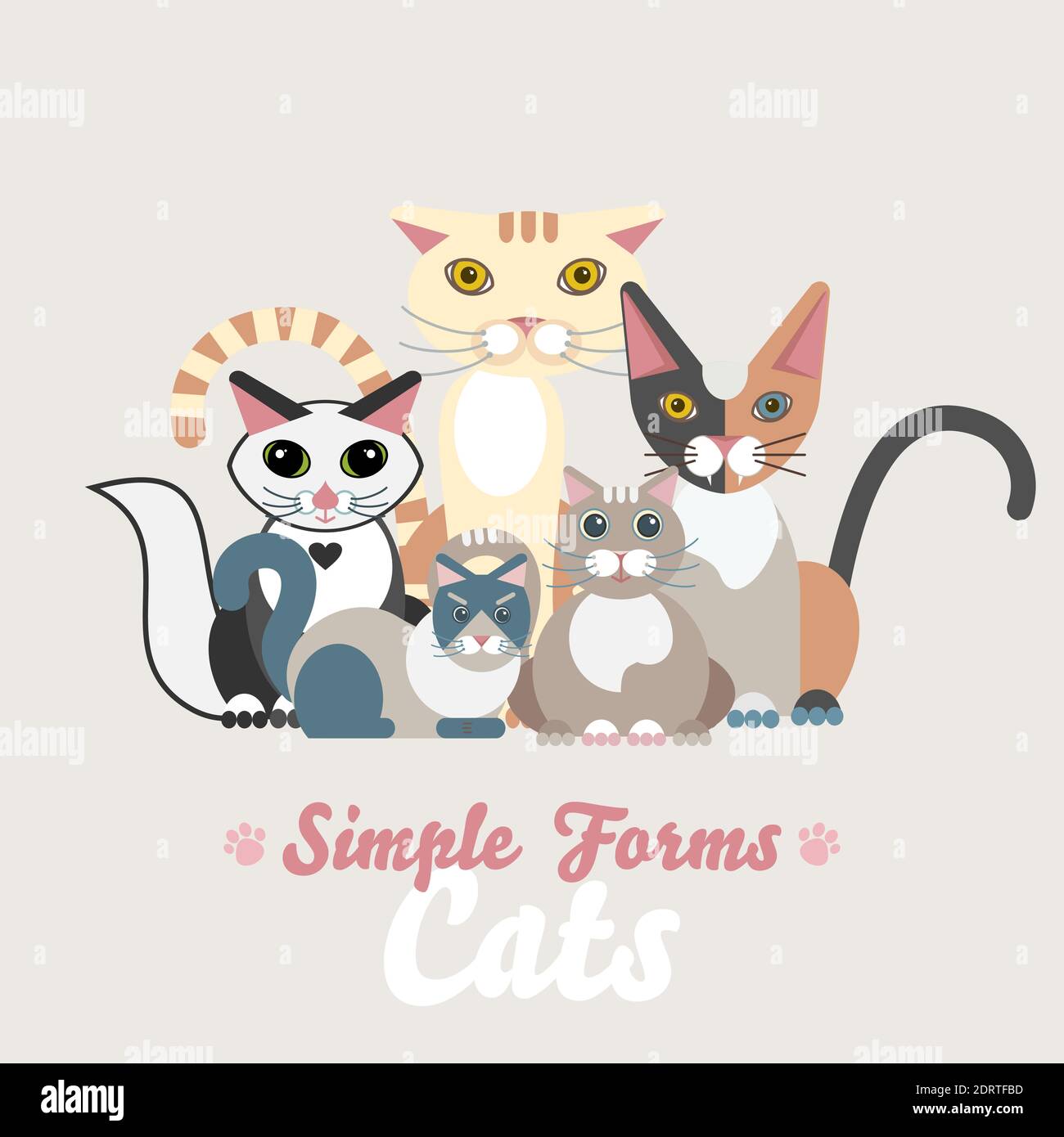 Flat cats isolated vector set. Cartoon illustration icons domestic cat Stock Vector
