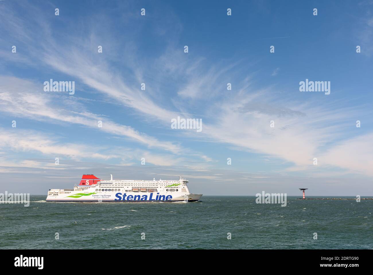 HOEK VAN HOLLAND, THE NETHERLANDS - JUNE 23, 2017: The ferry Stena Britannica of the Stena Line arrives at the entrance of the Nieuwe Waterweg, near H Stock Photo