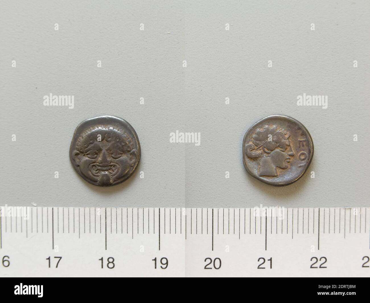 Mint: Neapolis, Coin from Neapolis, 411–350 B.C., Silver, 1.81 g, 6:00, 13.6 mm, Made in Neapolis, Macedonia, Greek, 5th century B.C., Numismatics Stock Photo