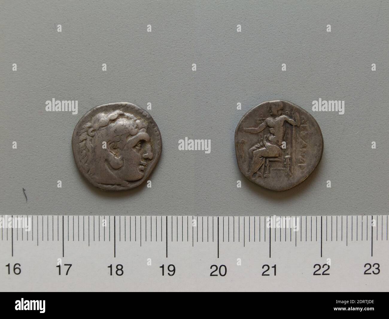 1 Drachm from Uncertain, Greece or Macedonia, 310–275 B.C., Silver, 4.15 g, 12:00, 17 mm, Made in Uncertain, Greece or Macedonia, Greek, 4th–3rd century B.C., Numismatics Stock Photo