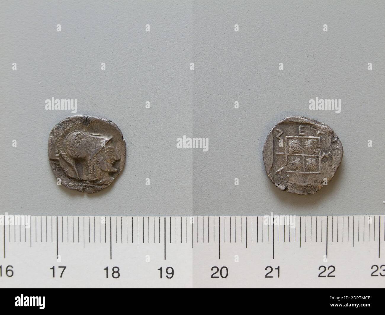 Mint: Aeneia, Coin from Aeneia, 424 B.C., Copper, 2.05 g, 14.8 mm, Made in Aeneia, Macedon, Greek, 5th century, Numismatics Stock Photo
