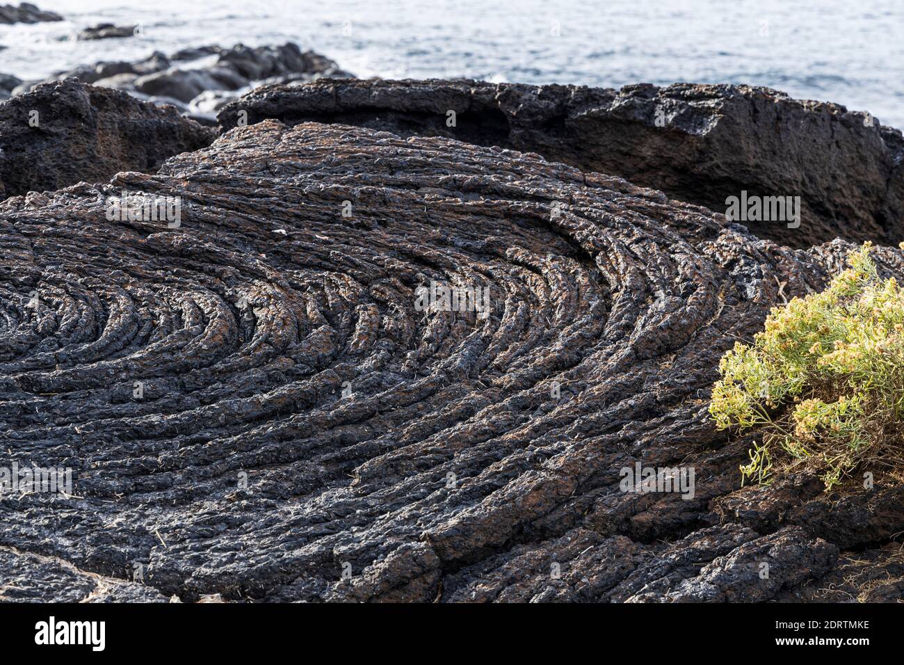 Pahoehoe, ropy lava, volcanic rock formations on the west coast, Playa San Juan, Tenerife, Canary Islands, Spain Stock Photo