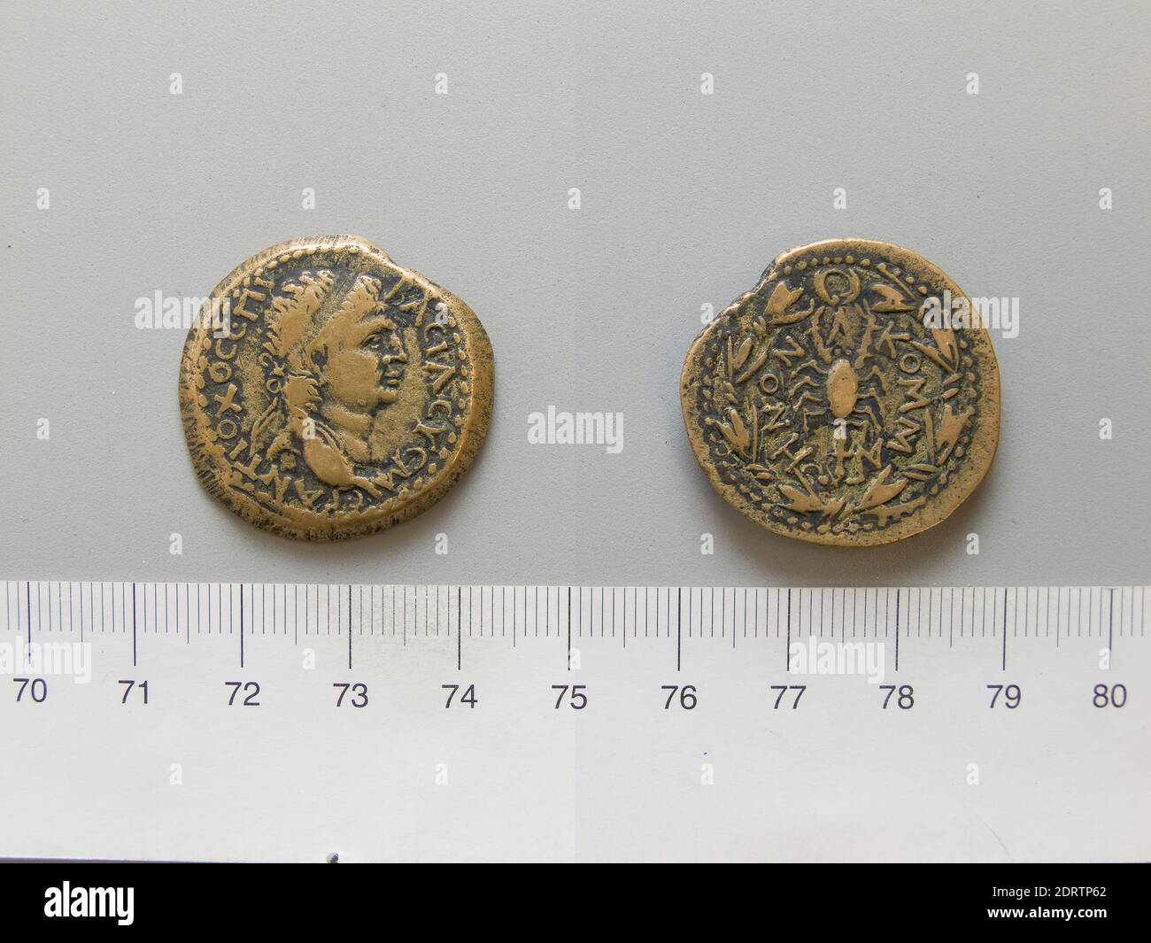 Ruler: Antiochus IV of Commagene, A.D. 17–72, ruled 38–72, Mint: Commagene, Coin of Antiochus IV of Commagene from Commagene, A.D. 38–72, Copper, 14.06 g, 12:00, 29.4 mm, Made in Commagene, Greek, 1st century A.D., Numismatics Stock Photo
