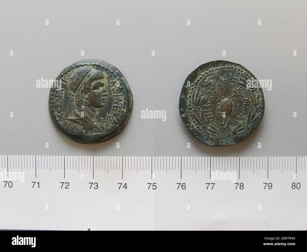 Ruler: Antiochus IV of Commagene, A.D. 17–72, ruled 38–72, Mint: Commagene, Coin of Antiochus IV of Commagene from Commagene, A.D. 38–72, Copper, 14.78 g, 12:00, 29.1 mm, Made in Commagene, Greek, 1st century A.D., Numismatics Stock Photo