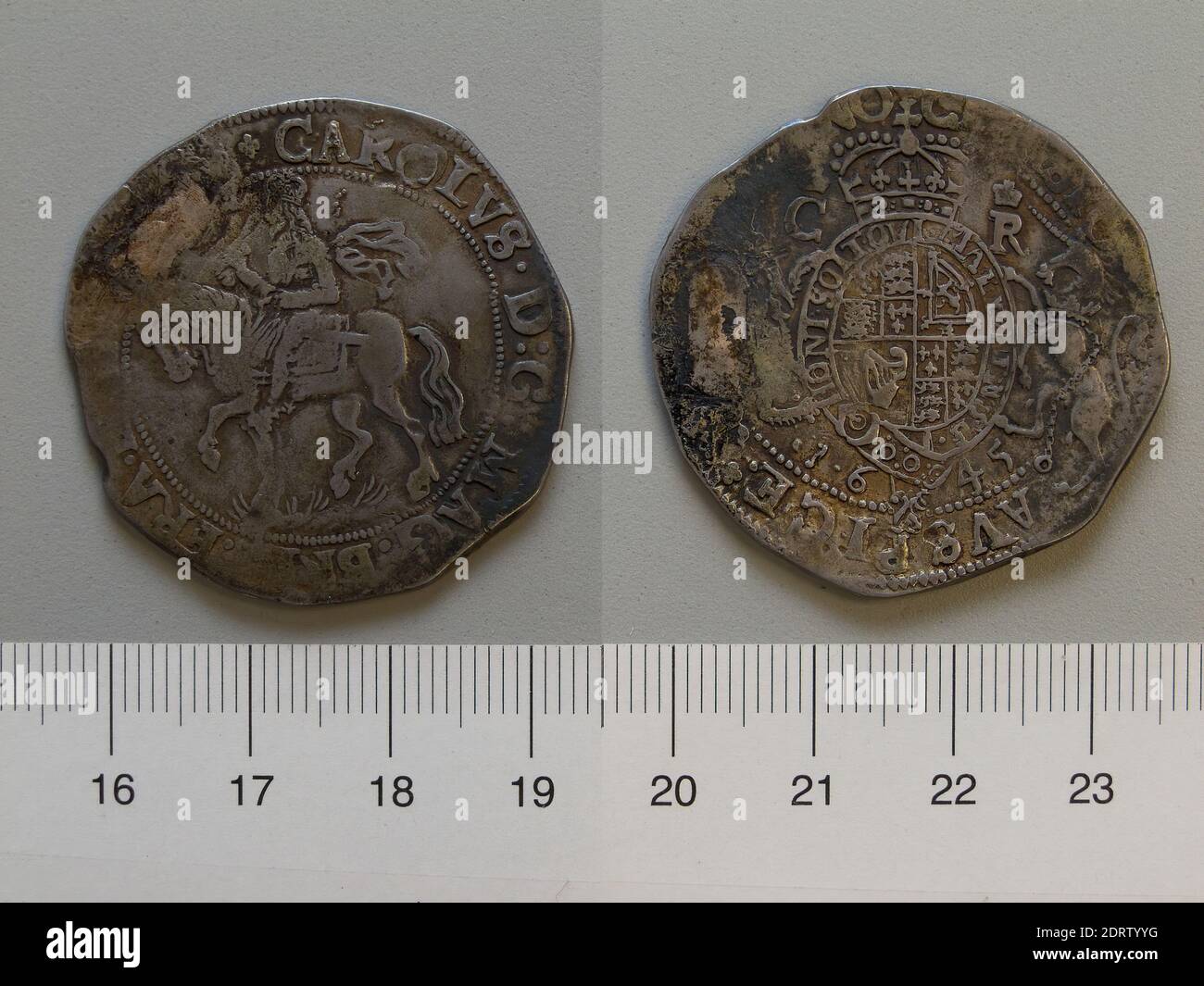 Ruler: Charles I, King of England, British, 1600–1649, ruled 1625–49, Halfcrown of Charles I, King of England, Silver, 14.60 g, 5:00, 36.4 mm, Made in Hereford(?), England, British, 17th century, Numismatics Stock Photo