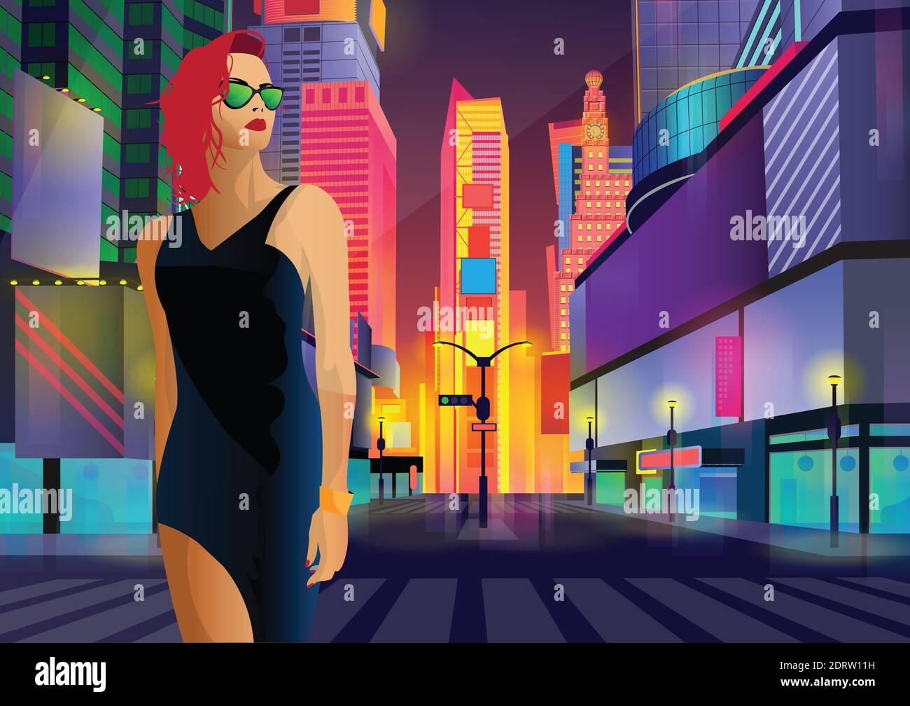 Fashion girl in style Pop art in New York City. Vector illustration ...