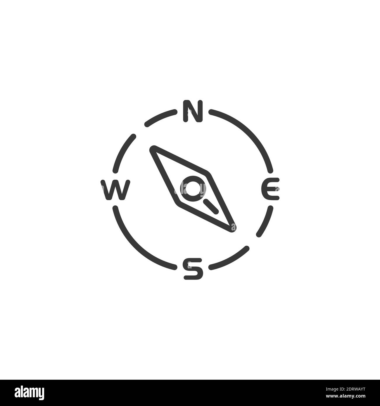 Compass thin line icon. South east direction. Isolated outline weather ...