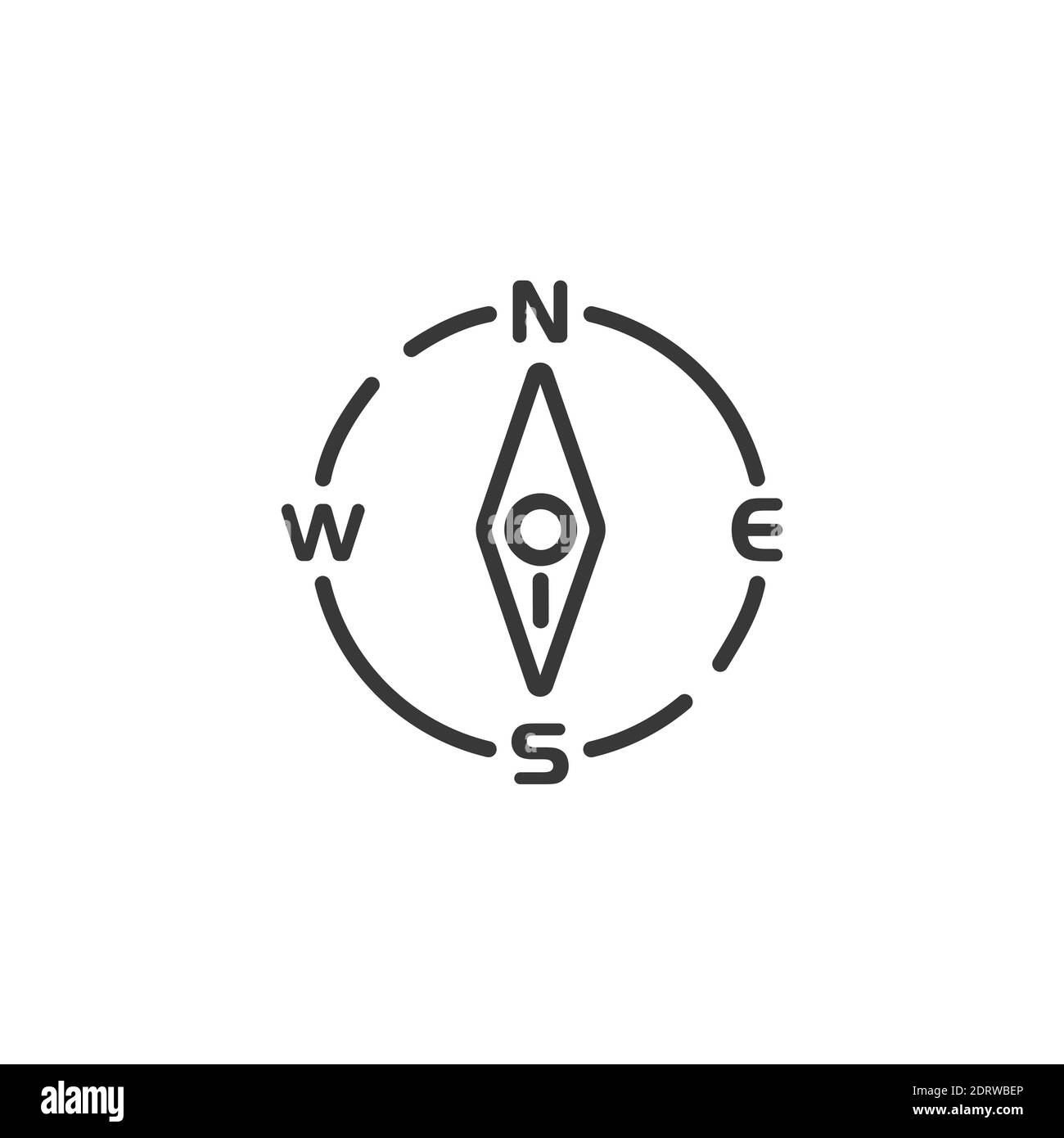 Compass thin line icon. South direction. Isolated outline weather ...