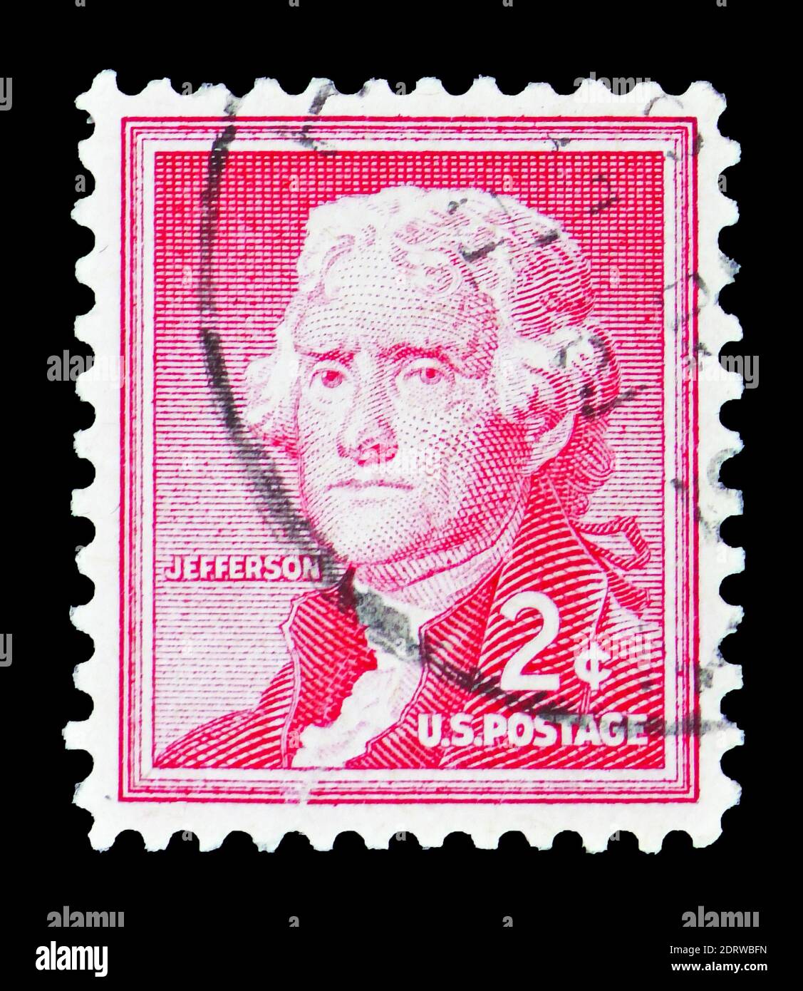MOSCOW, RUSSIA - FEBRUARY 10, 2019: A stamp printed in United States shows Thomas Jefferson (1743-1826), third President of the U.S.A., Liberty Issue Stock Photo