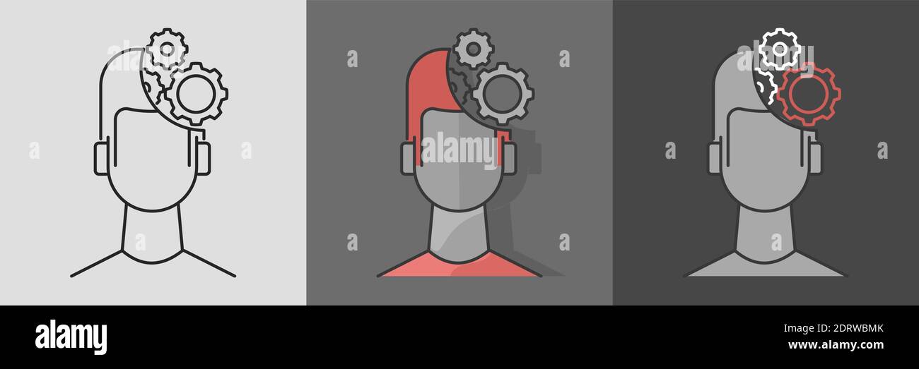 Half cyborg half human man icon. Flat style outline illustration. Isolated. Stock Vector