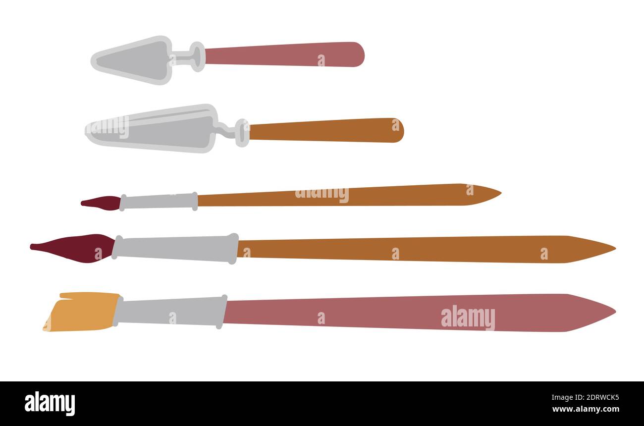 Brushes and trowels, artist toolkit set vector Stock Vector