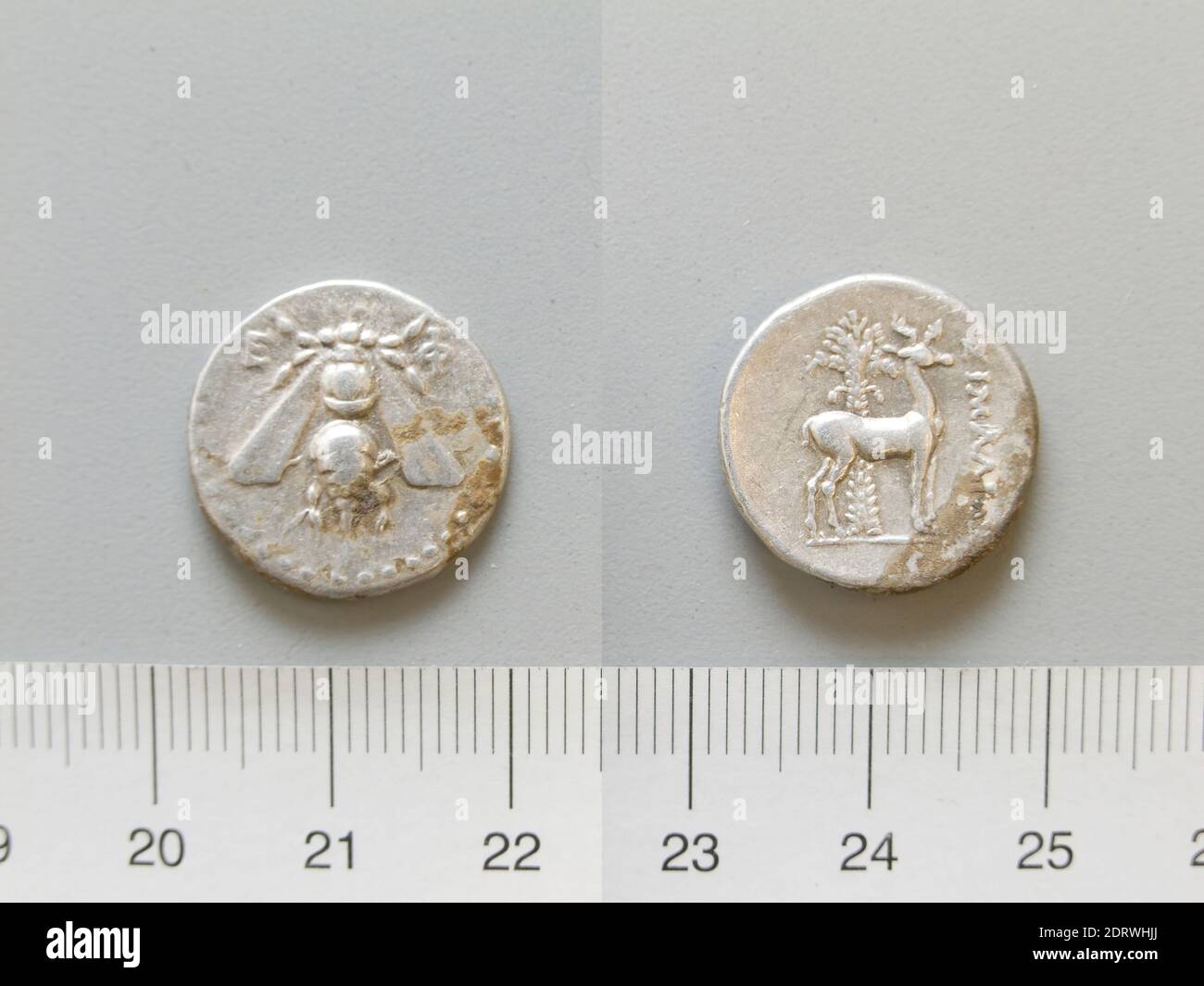 Mint: Ephesus, 1 Drachm from Ephesus, 202–133 B.C., Silver, 4.09 g, 12:00, 17.9 mm, Made in Ephesus, Ionia, Greek, 3rd–2nd century B.C., Numismatics Stock Photo