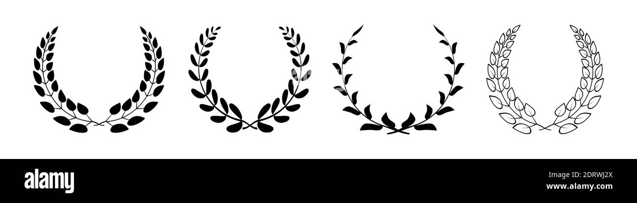 Set black silhouette circular laurel foliate, wheat and oak wreaths depicting an award, achievement Stock Vector