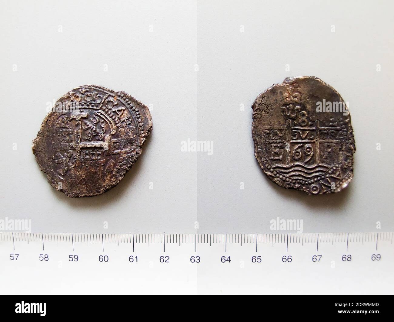 Mint: Potosi, Bolivia, 8 Reales from Potosi, Bolivia, Silver, 25.48 g, 40.5 mm, Made in Potosi, Bolivia, Peruvian, 17th century, Numismatics Stock Photo