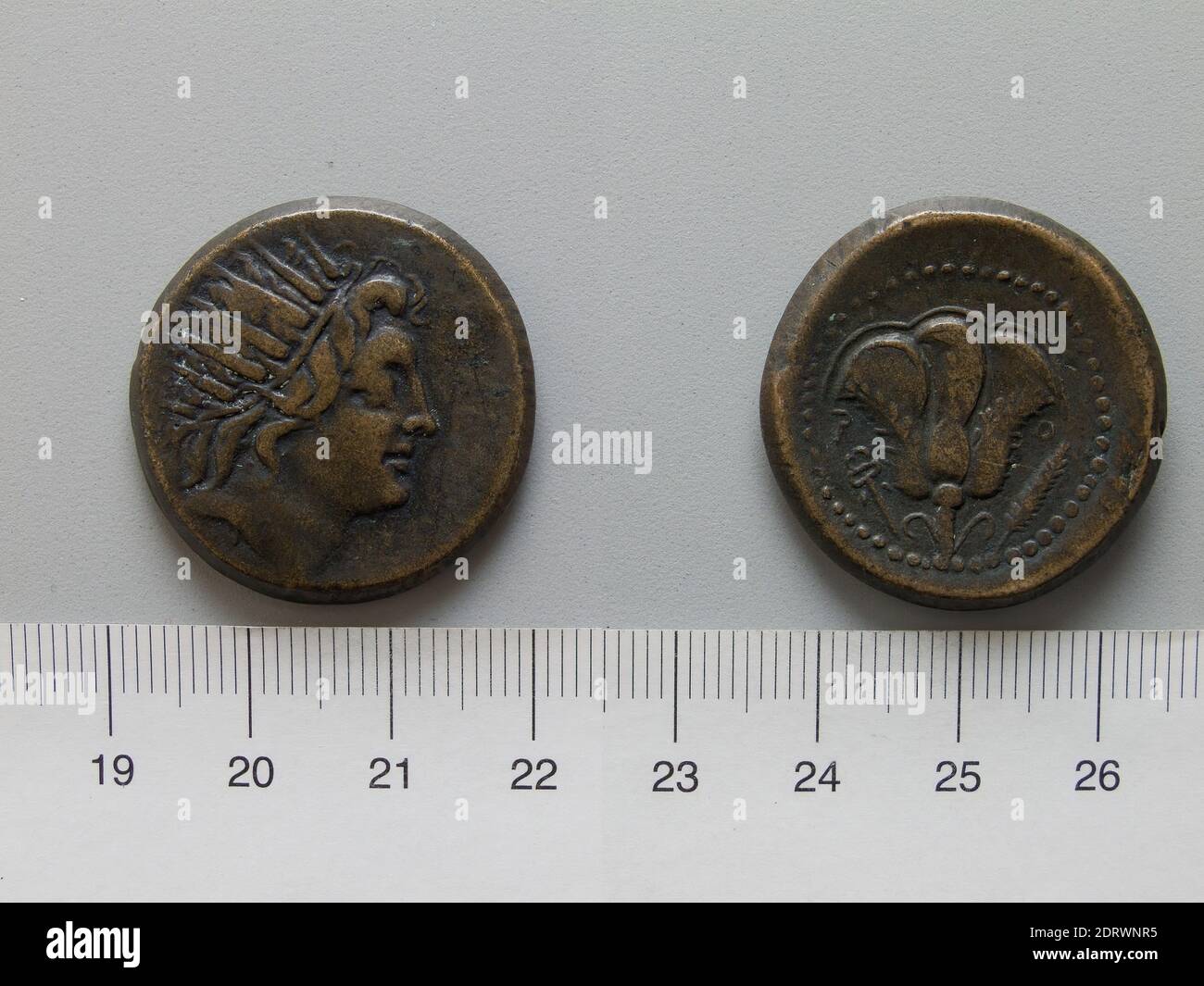 Mint: Rhodus, Tetradrachm from Rhodus, 168–88 B.C., Copper, 17.94 g, 12:00, Tetradrachm mm, Made in Rhodus, Greek, 2nd–1st century B.C., Numismatics Stock Photo