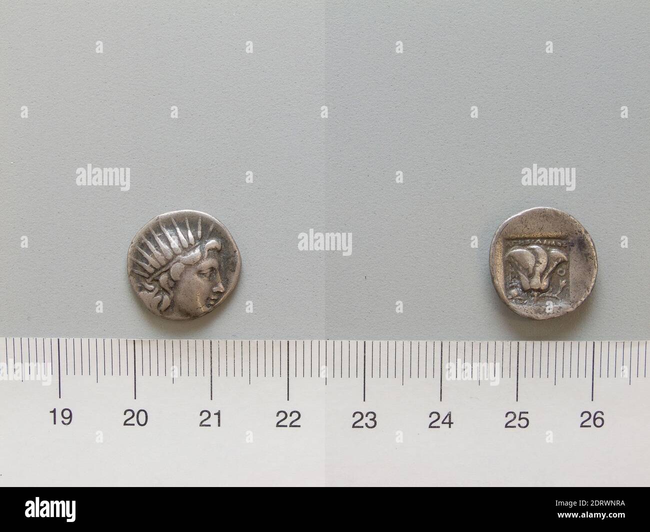 Mint: Rhodes, 1 Drachm from Rhodes, 166–86 B.C., Silver, 2.90 g, 11:00, 14.8 mm, Made in Rhodes, Caria, Greek, 2nd–1st century B.C., Numismatics Stock Photo