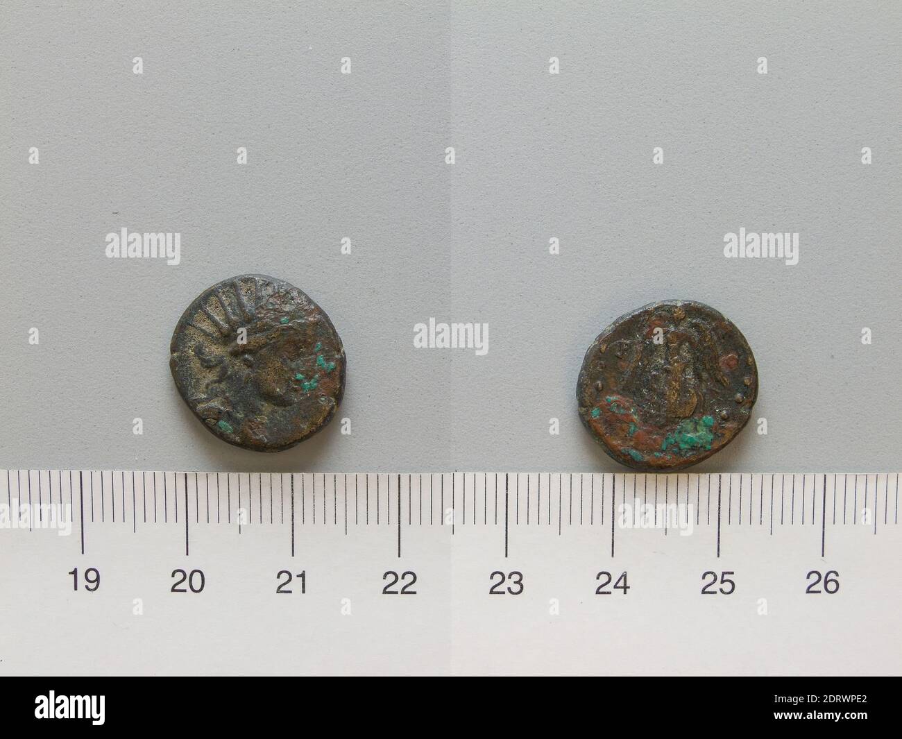 Mint: Rhodes, Coin from Rhodes, 43 B.C.–A.D. 1, Copper, 4.24 g, 12:00, 17.1 mm, Made in Rhodes, Greek, 1st century B.C.–1st century A.D., Numismatics Stock Photo