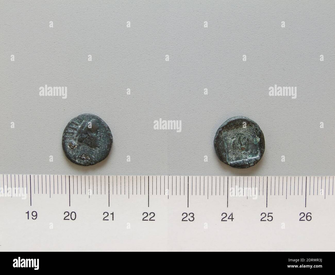 Mint: Rhodes, Coin from Rhodes, 166–88 B.C., Copper, 1.76 g, 13.3 mm, Made in Rhodes, Greek, 2nd–1st century B.C., Numismatics Stock Photo