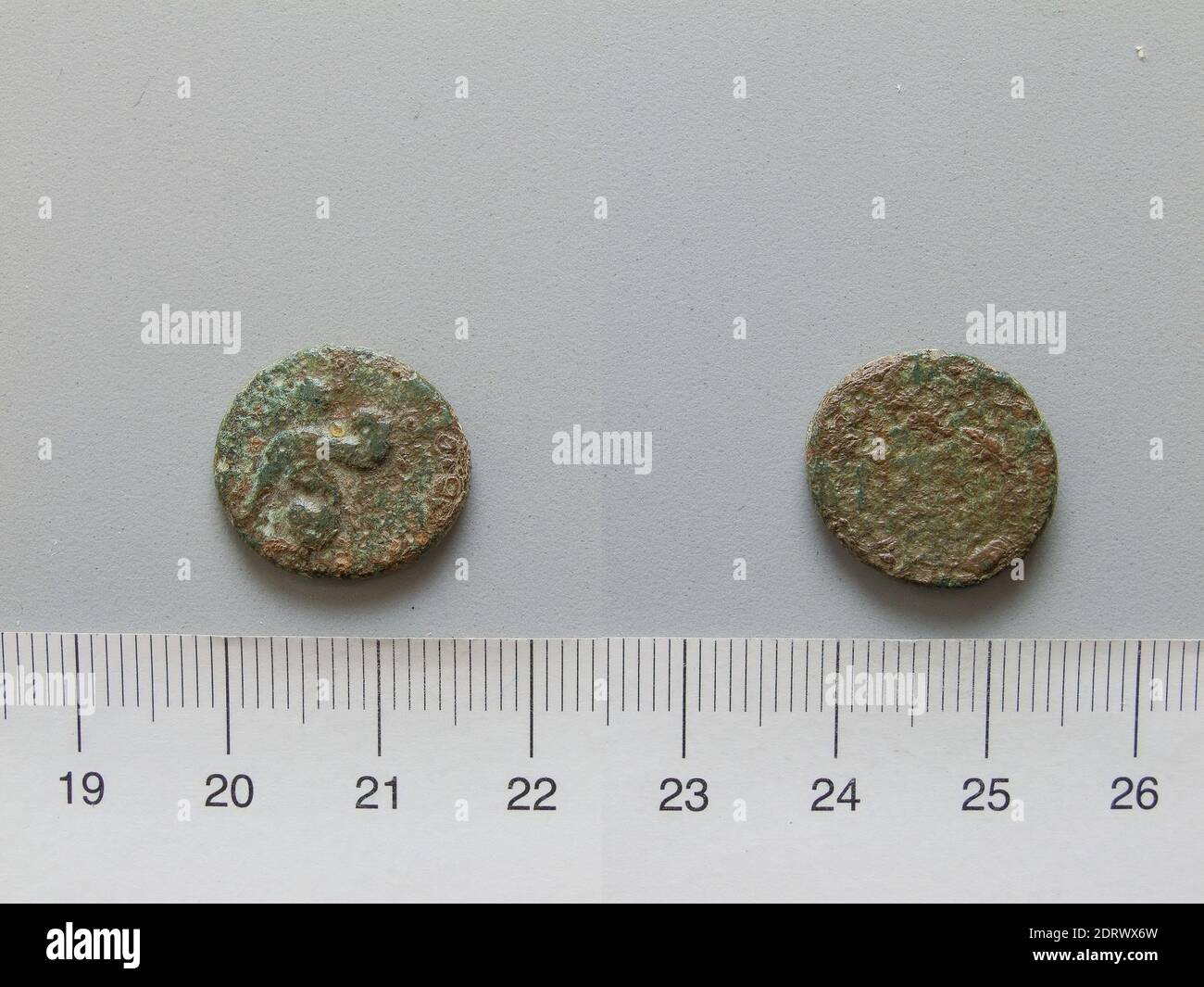 Mint: Chios, Coin from Chios, 199–1 B.C., Copper, 3.2 g, 16.8 mm, Made in Chios, Ionia, Greek, 2nd–1st century B.C., Numismatics Stock Photo