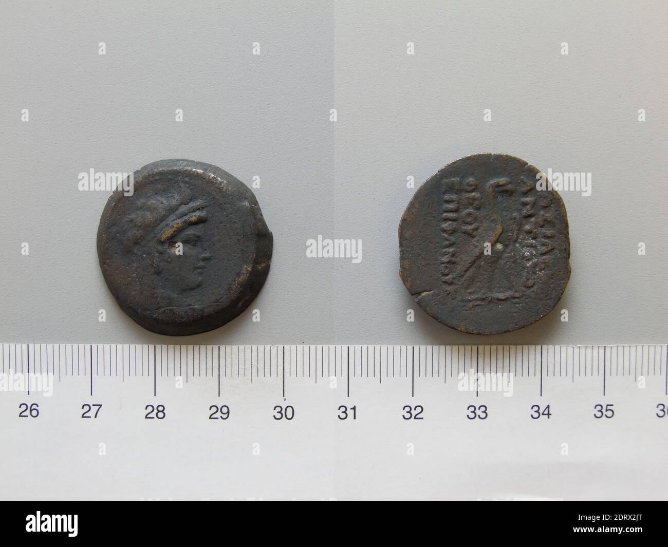 Ruler: Antiochus IV Epiphanes, ca. 215–164 B.C., ruled 175–164 B.C.Coin of Antiochus IV Epiphanes, 175–164 B.C., Copper, 17.74 g, 12:00, 27.4 mm, Made in Greece, Greek, 2nd century B.C., Numismatics Stock Photo