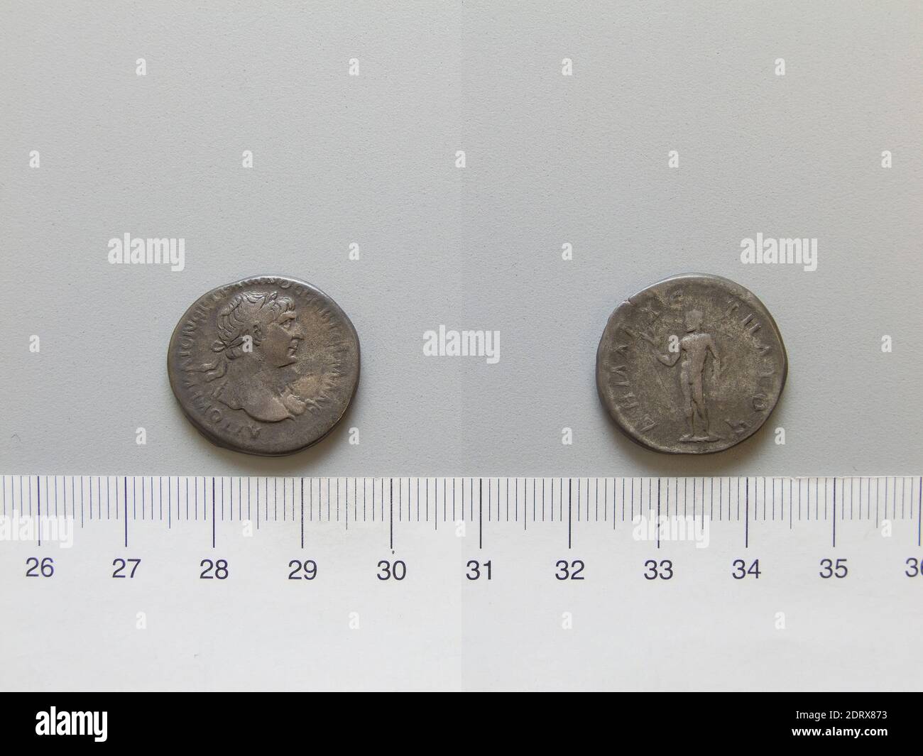 Ruler: Trajan, Emperor of Rome, A.D. 53–117, ruled 98–117, Mint: Caesareia, Cappadocia, Didrachm of Trajan, Emperor of Rome from Caesareia, Cappadocia, A.D. 98–117, Silver, 6.57 g, 7:00, 21.6 mm, Made in Caesareia, Cappadocia, Roman, 1st–2nd century A.D., Numismatics Stock Photo