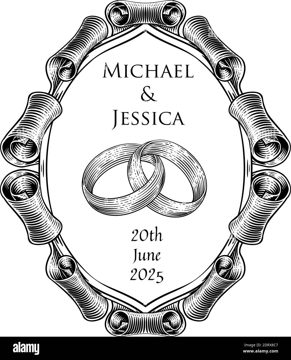 Wedding Rings Intertwined Vintage Woodcut Design Stock Vector Image & Art Alamy