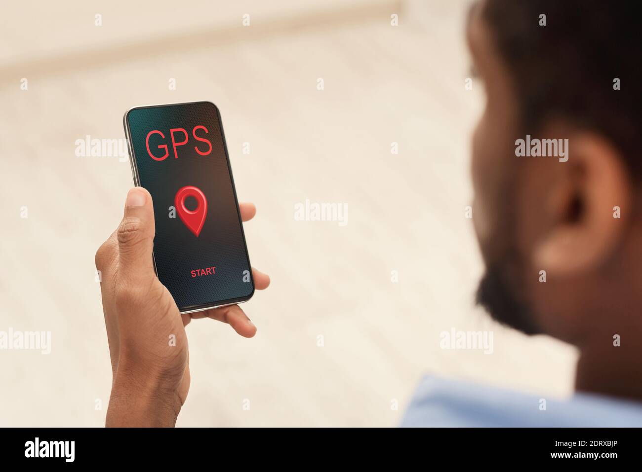 Gps App. Black Man Holding Smartphone With Opened Navigation ...