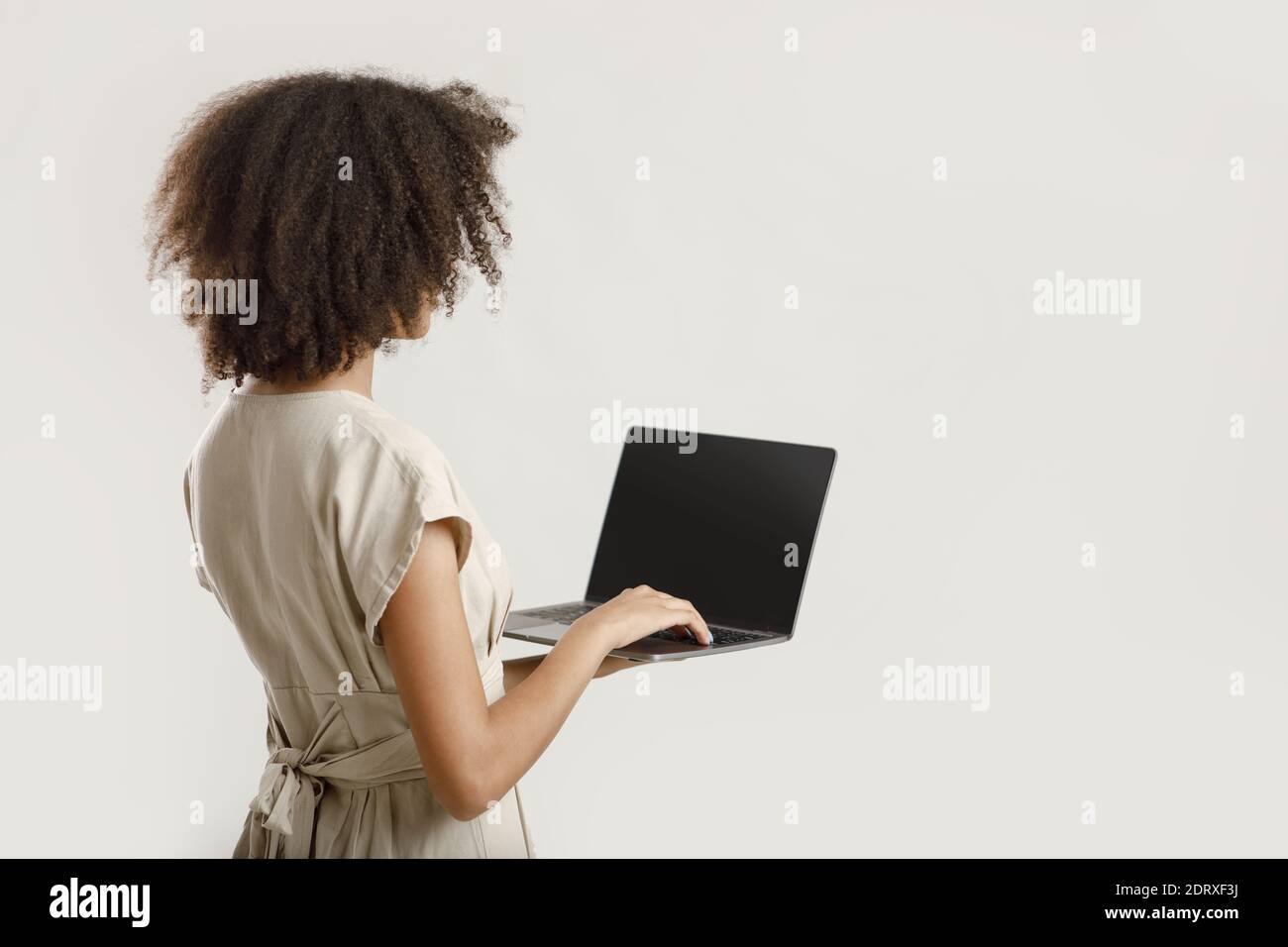Blogger or freelancer works online at home Stock Photo
