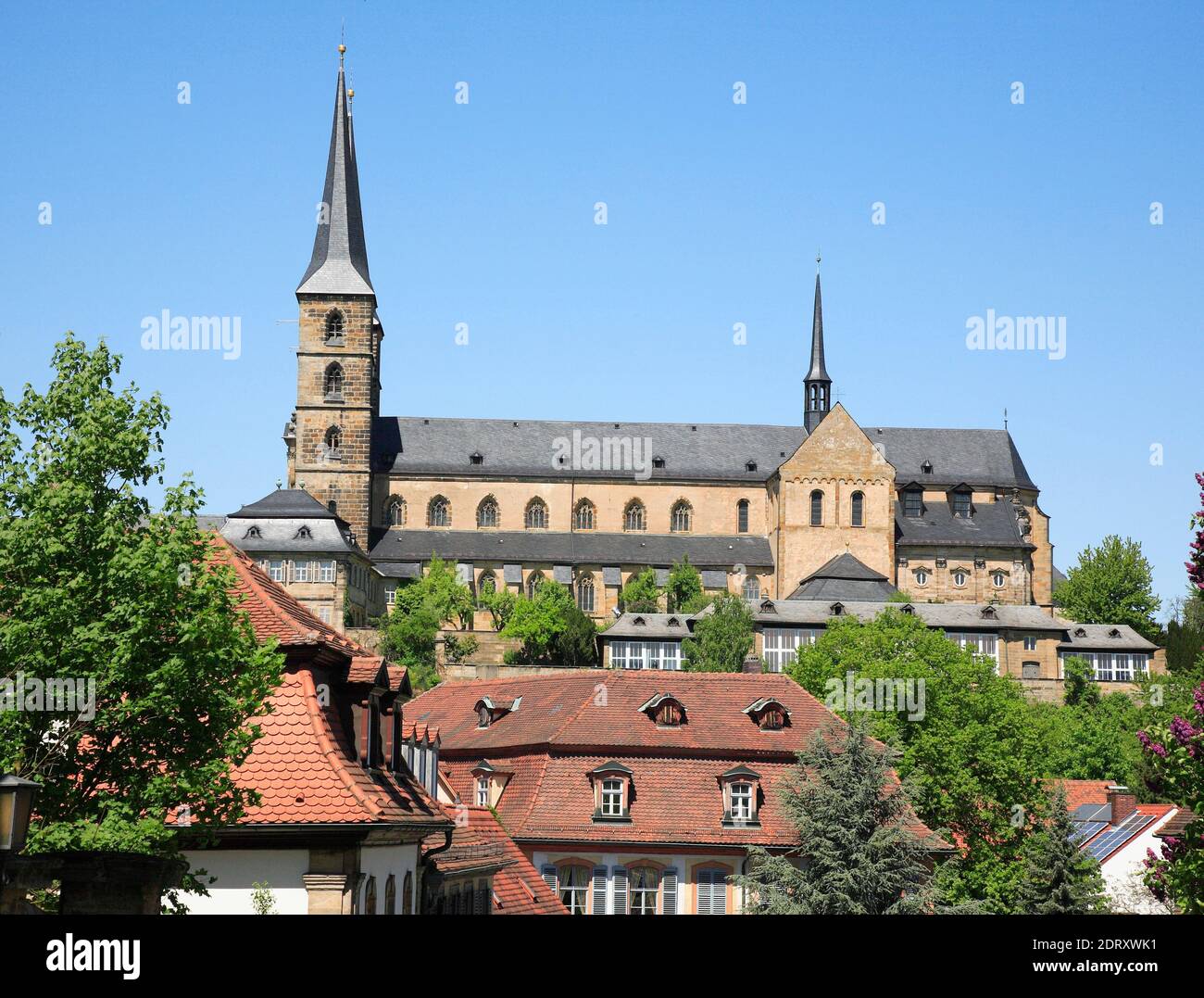 Michelsberg Monastery, Michaelsberg, former Benedictine Abbey, Bamberg, Upper Franconia, Bavaria, Germany  /  Blick vom Garten der Residenz zum Kloste Stock Photo