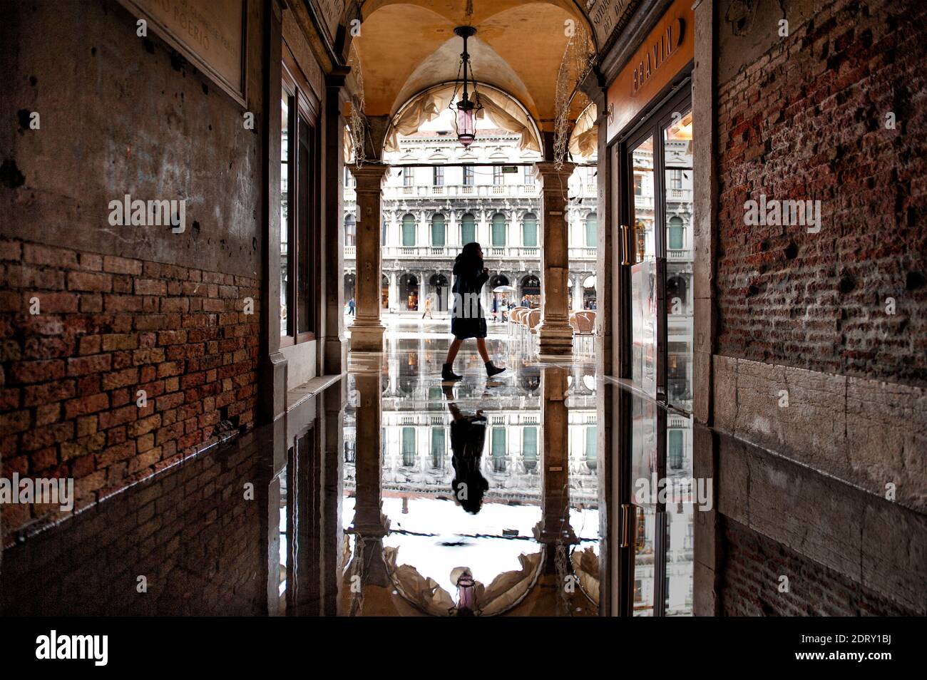 St. Mark's Square flooded by high tide. Venice, Italy Stock Photo