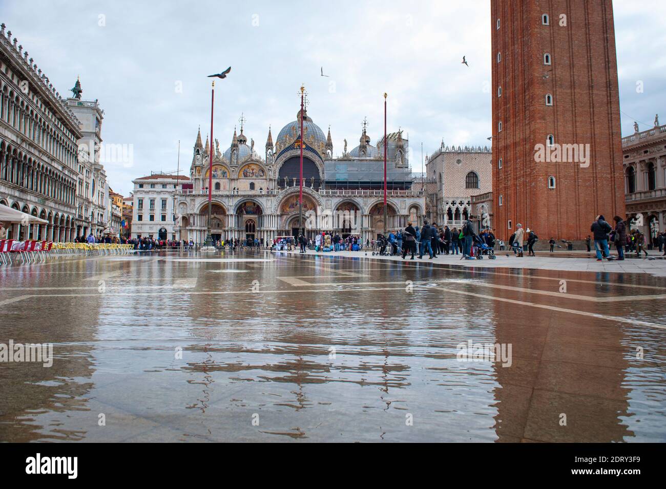 St. Mark's Square flooded by high tide. Venice, Italy Stock Photo