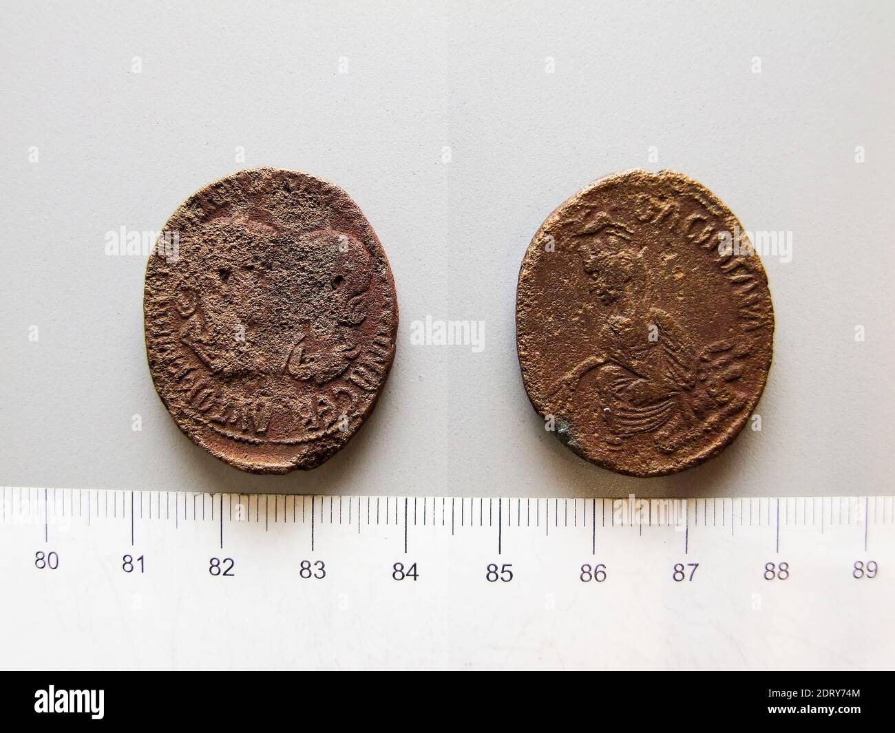 Ruler: Gordian III, Emperor of Rome, 225–244, ruled 238–44, Mint: Singara, Honorand: Tranquillina, Empress, Consort of Gordian III, ca. 225–ca. 244, Coin of Gordian III, Emperor of Rome from Singara, A.D. 242–44, Copper, 22.33 g, 6:00, 31.8 mm, Made in Singara, Roman, 3rd century A.D., Numismatics Stock Photo