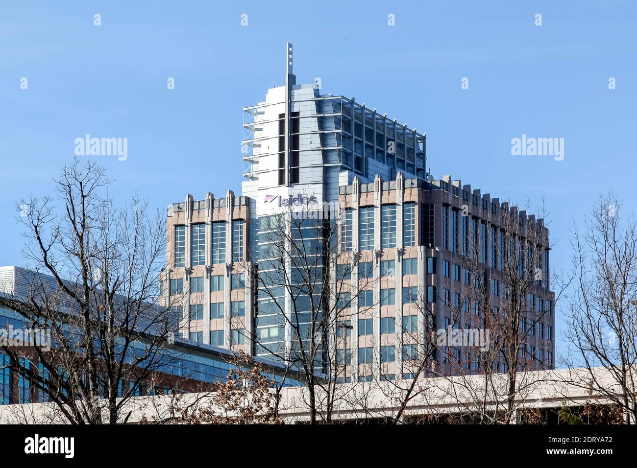 Leidos sign on their headquarters building in Reston, Virginia, USA