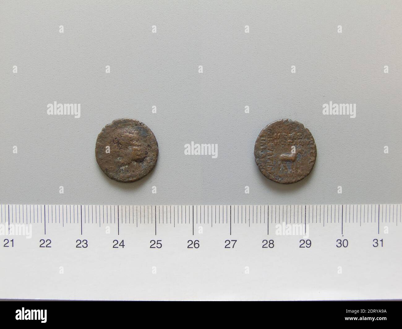 Ruler: Phraates III, 70-57 B.C.Mint: Ecbatana, Tetrachalkon of Phraates III from Ecbatana, 70–57 B.C., Copper, 2.82 g, 1:00, 17.3 mm, Made in Ecbatana, Media, Parthian, 1st century B.C., Numismatics Stock Photo