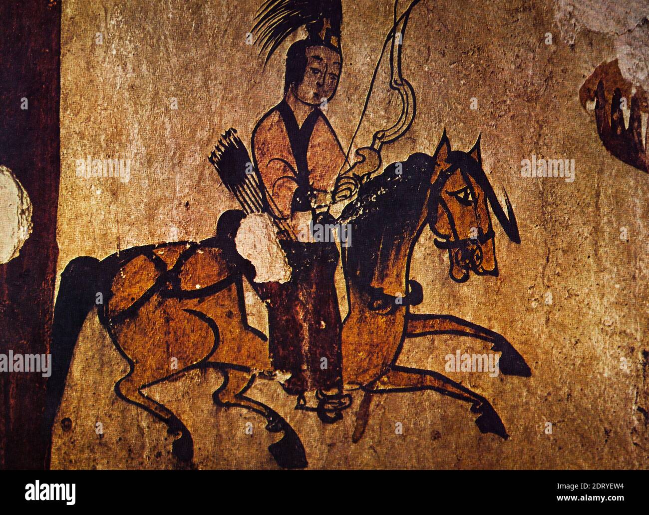 Korean Painting, Goguryeo Mural Painting, Dance Gun, Hunting Island, Horseman Figure Stock Photo