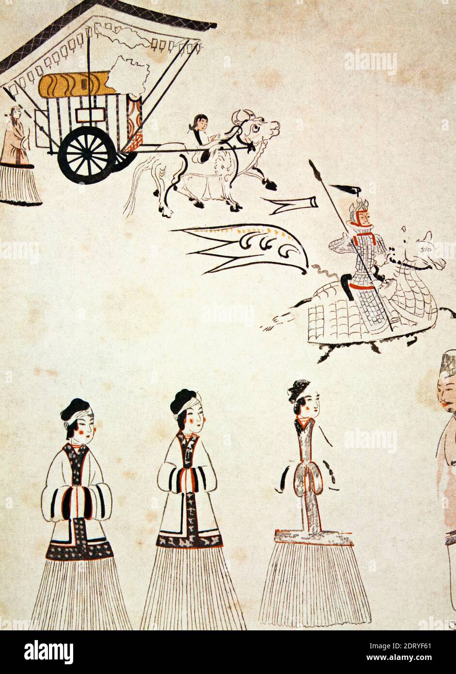 Korean painting, Goguryeo mural painting, dance gun, right-handed parade, equestrian figure Stock Photo
